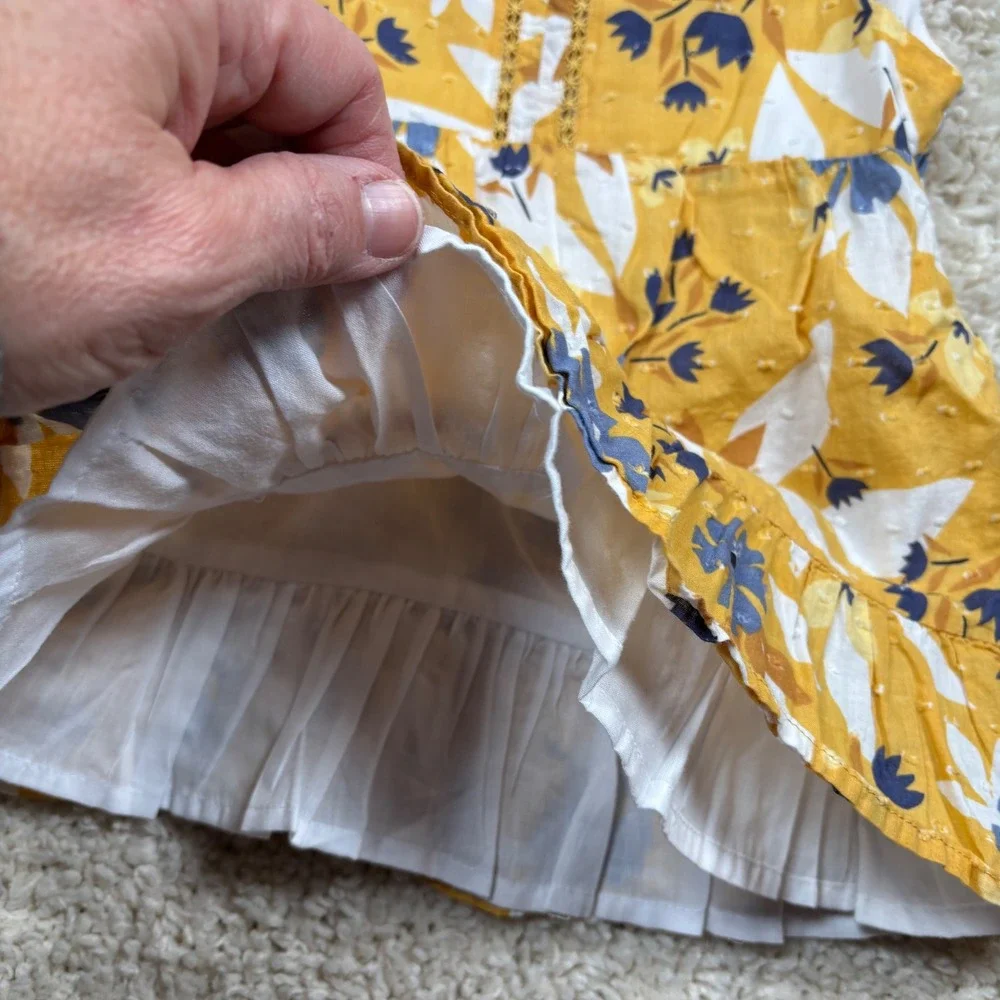 Tommy Bahama Girls Yellow Floral Ruffle Dress‎ Size 4T Sleeveless Tie Neck